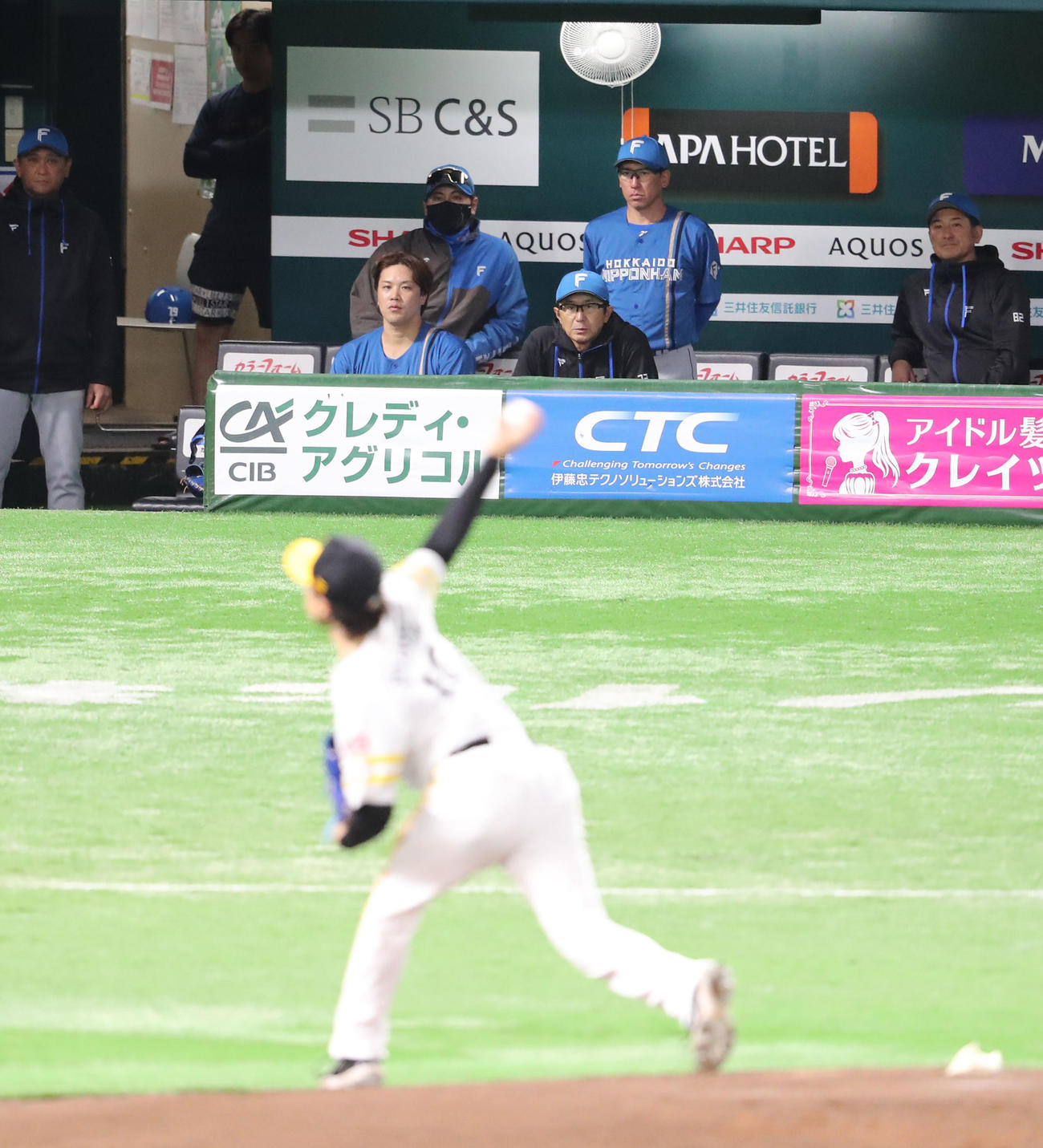 ソフトバンク対日本ハム　先発した上沢の投球を見る新庄監督（撮影・梅根麻紀）