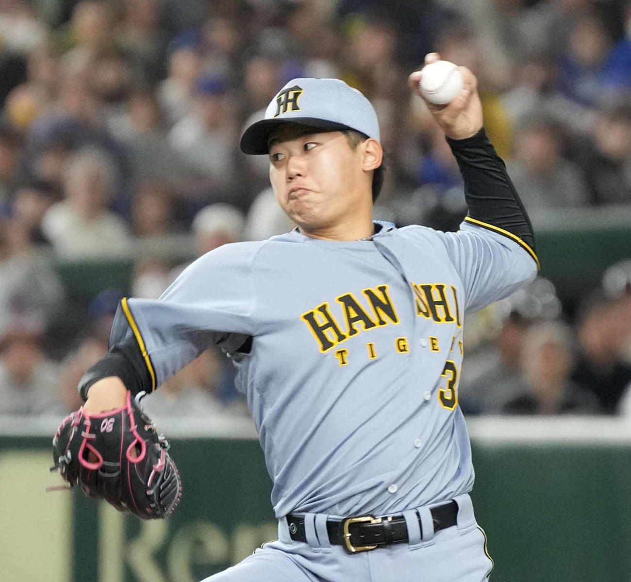 阪神対カブス　先発した阪神の門別啓人（2025年3月15日撮影）
