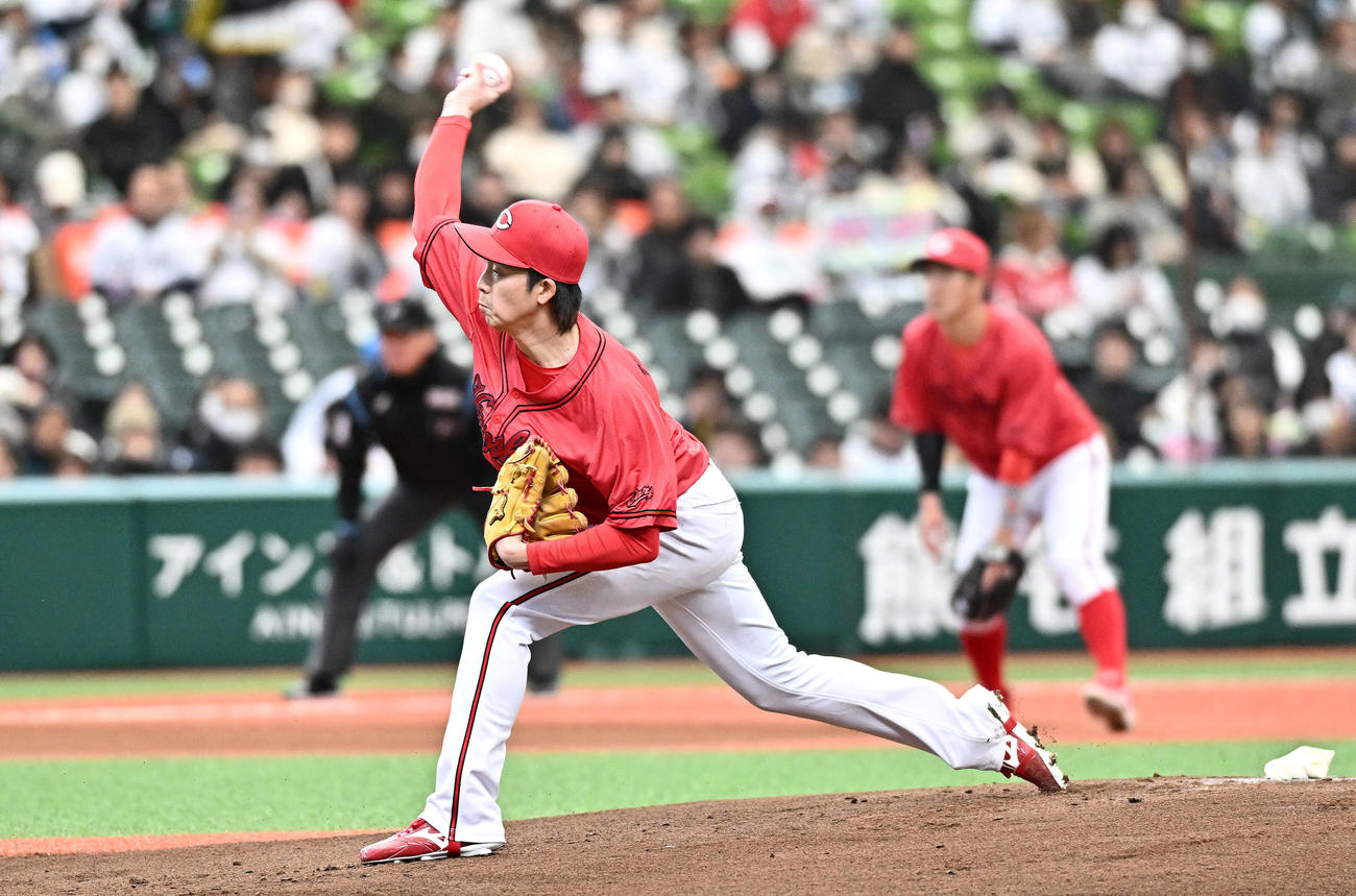 西武対広島　広島先発の常広（撮影・滝沢徹郎）