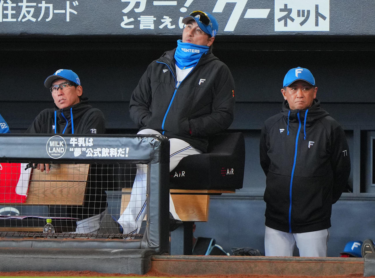 日本ハム対巨人　ベンチでさえない表情の日本ハム新庄監督（中央）（撮影・垰建太）