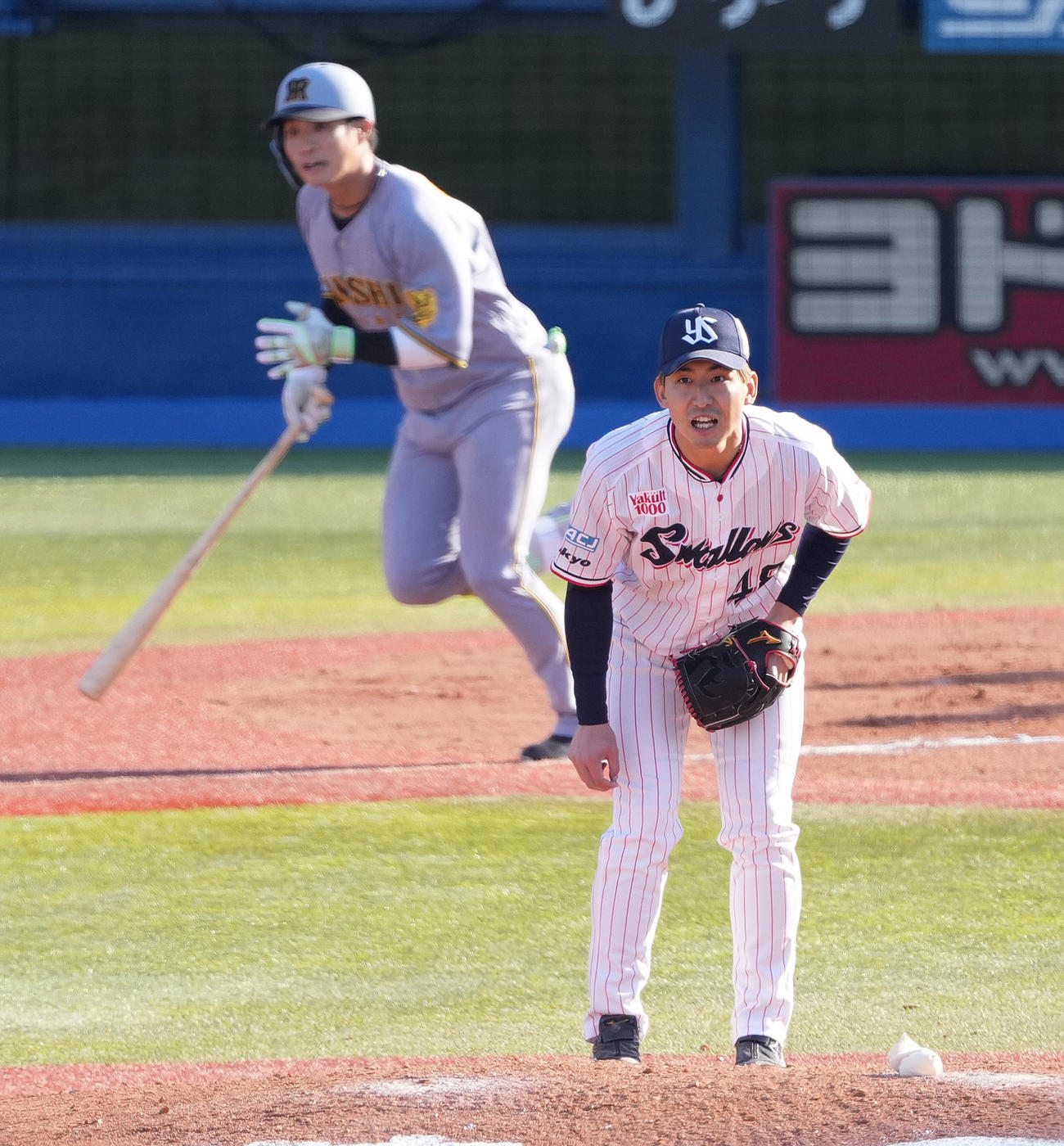 ヤクルト対阪神　7回表阪神2死満塁、木浪に中2点適時打を浴びる金久保（撮影・鈴木みどり）
