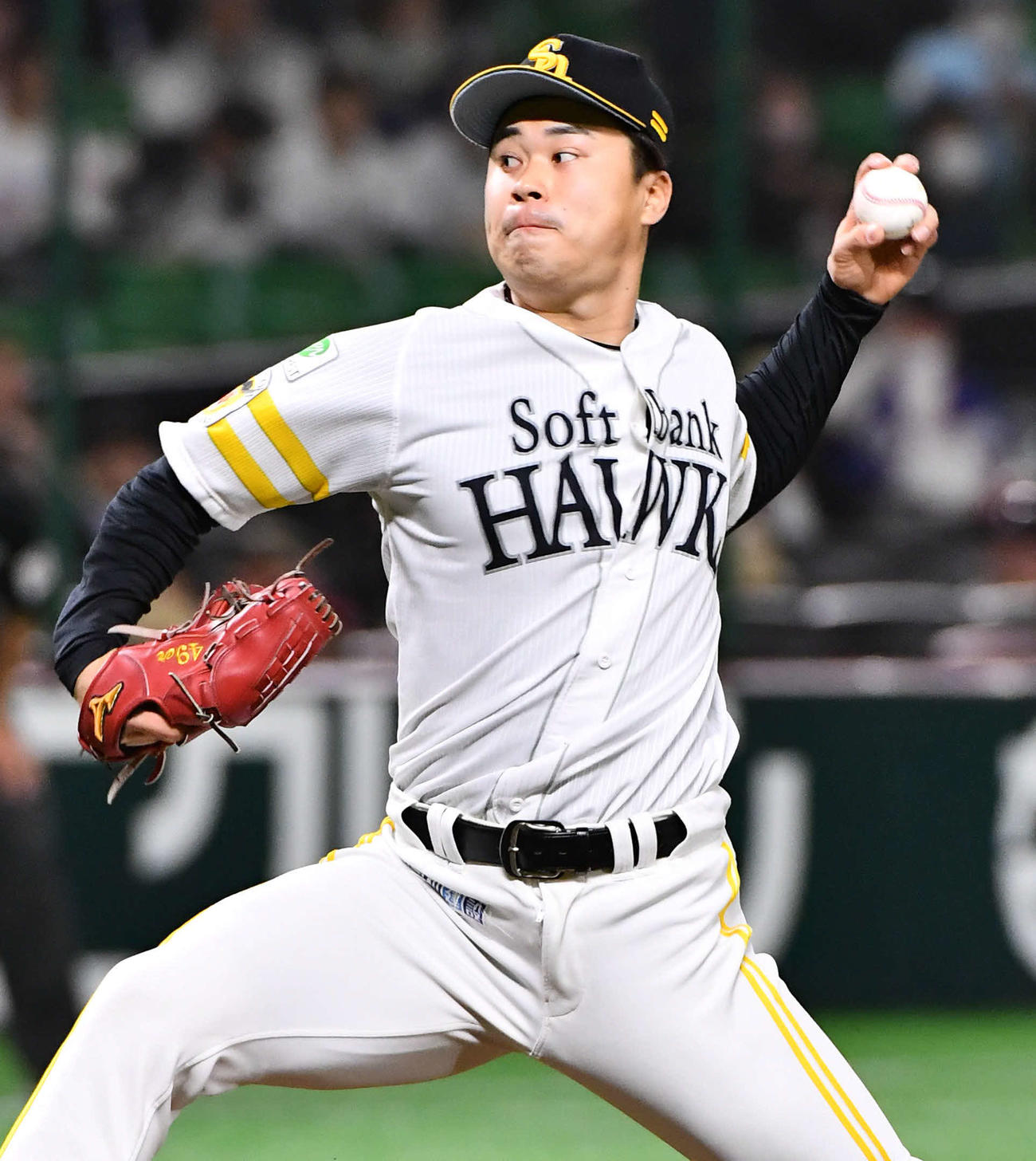 ソフトバンク対中日　8回表から登板した、ソフトバンク3番手の松本晴（撮影・岩下翔太）