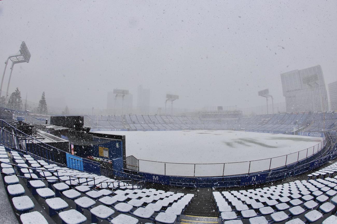 ヤクルト対阪神　雪が積もる神宮球場（撮影・河田真司）