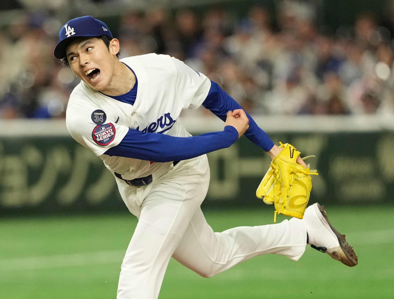 カブス対ドジャース　力投するドジャース先発の佐々木（撮影・井上学）