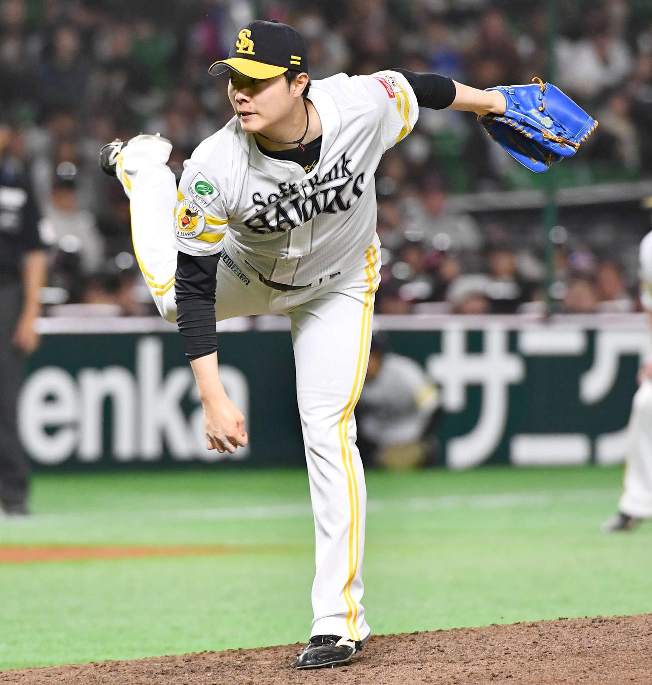 ソフトバンク対中日　9回表から登板した、ソフトバンク3番手の松本裕（撮影・岩下翔太）
