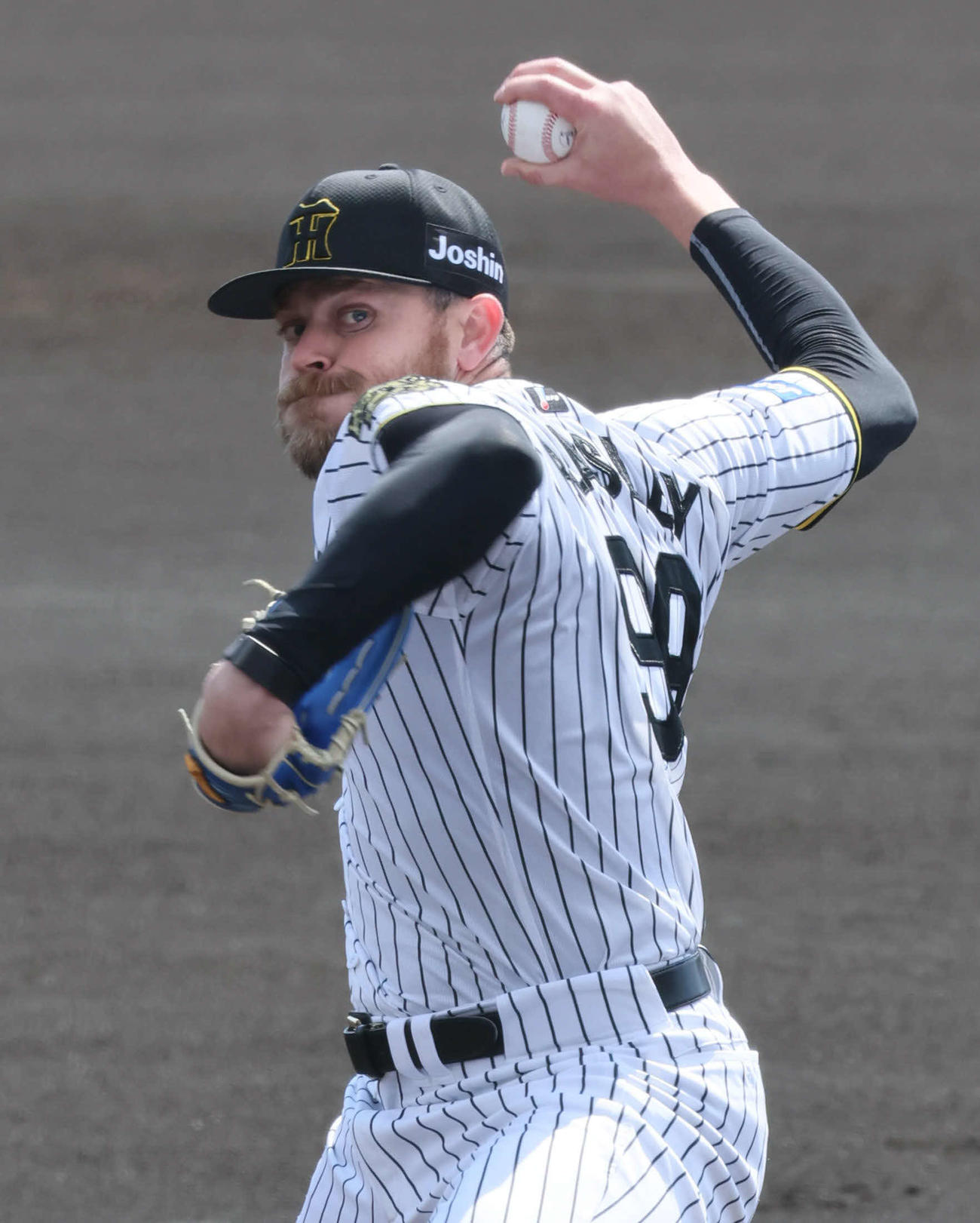 ウエスタン・リーグ　ソフトバンク戦に先発した阪神ビーズリーは4回を3安打無失点に抑える（撮影・宮崎幸一）