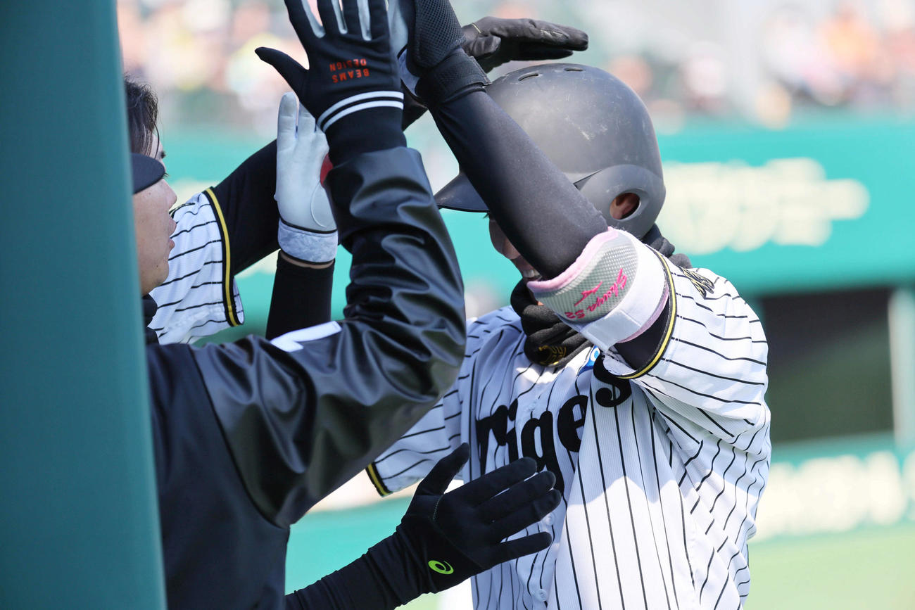 ウエスタン・リーグ　阪神対ソフトバンク5回裏無死、山田は球場1号となる左越え1号本塁打を放つ（撮影・宮崎幸一）