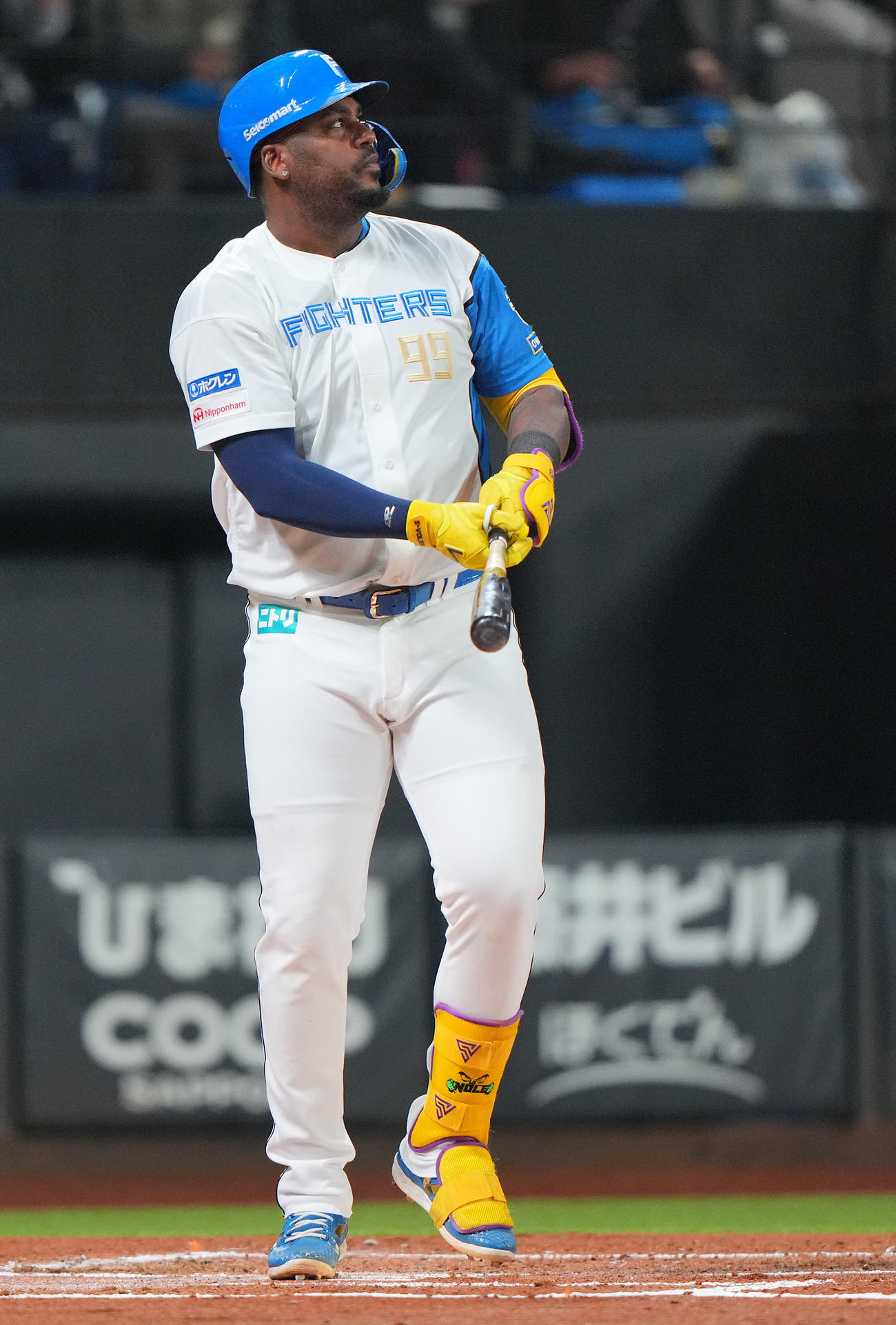 日本ハム対ヤクルト　1回裏日本ハム1死一、三塁、3点本塁打を放つレイエス（撮影・垰建太）