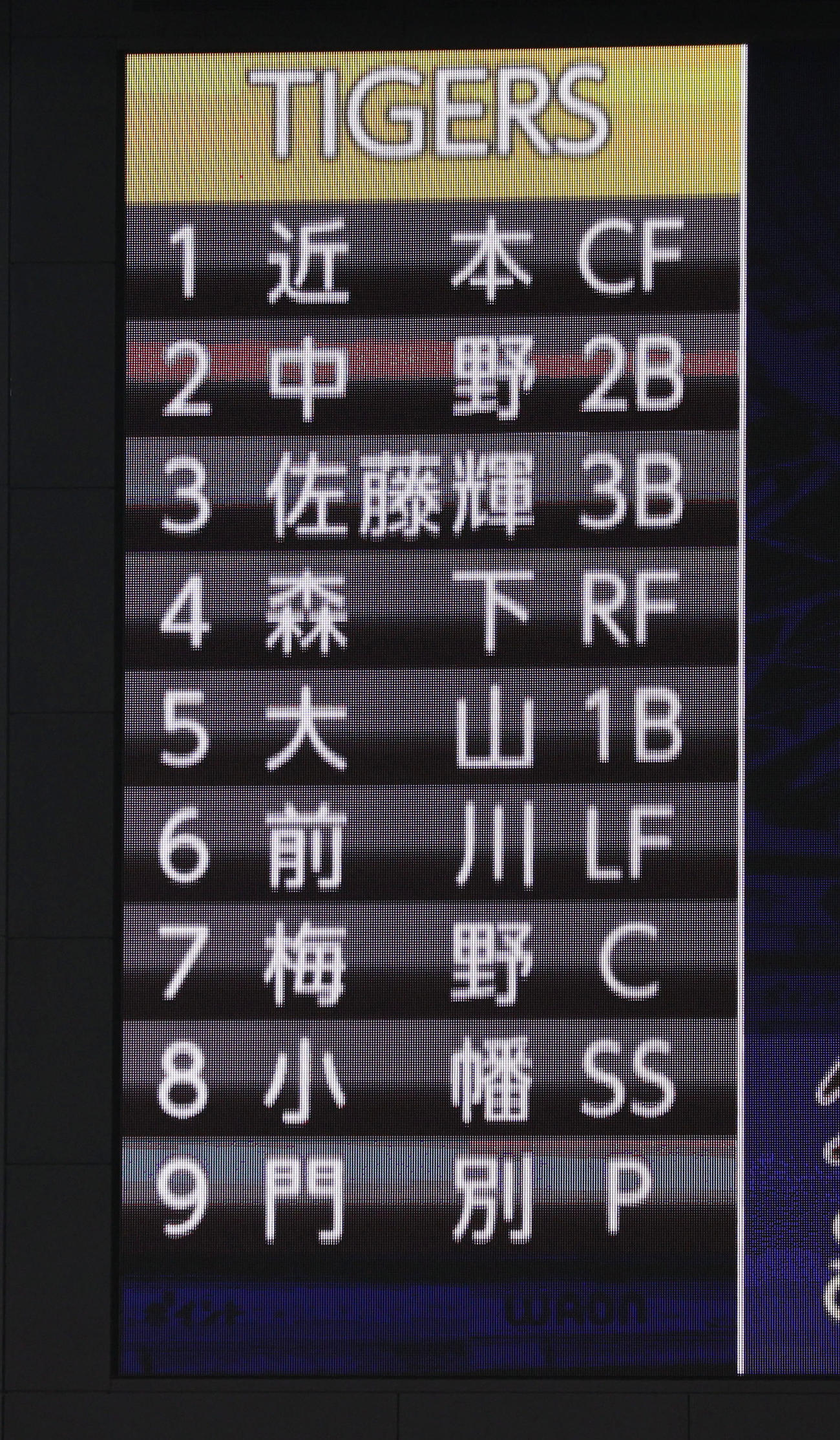 オリックス対阪神　阪神のスタメン（撮影・加藤哉）