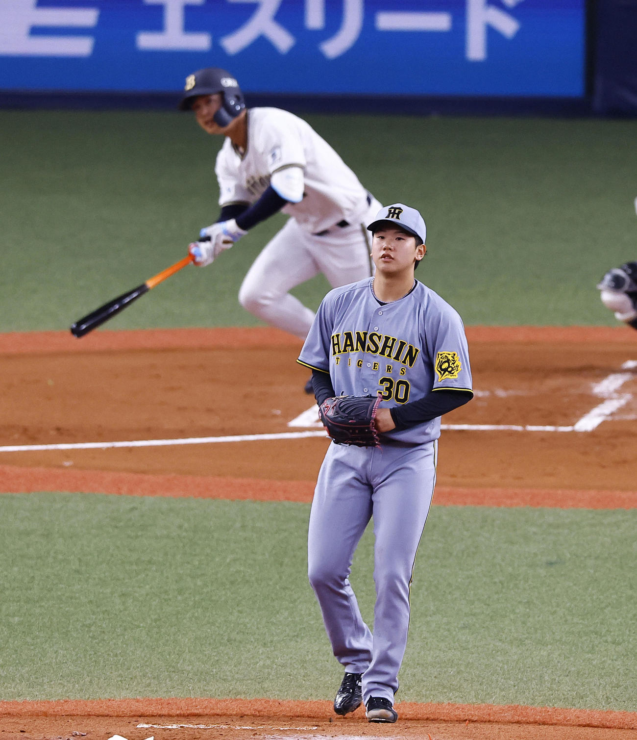 オリックス対阪神　1回裏オリックス無死三塁、太田に右犠飛を許す門別（撮影・藤尾明華）