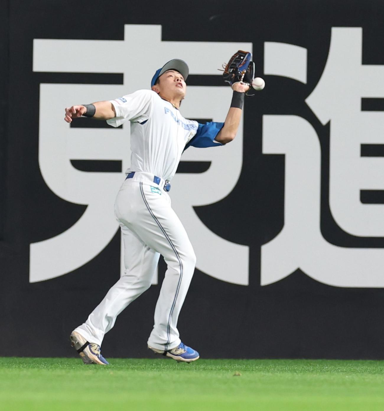 日本ハム対ヤクルト　1回表ヤクルト1死、赤羽の打球を落球する野村（撮影・黒川智章）