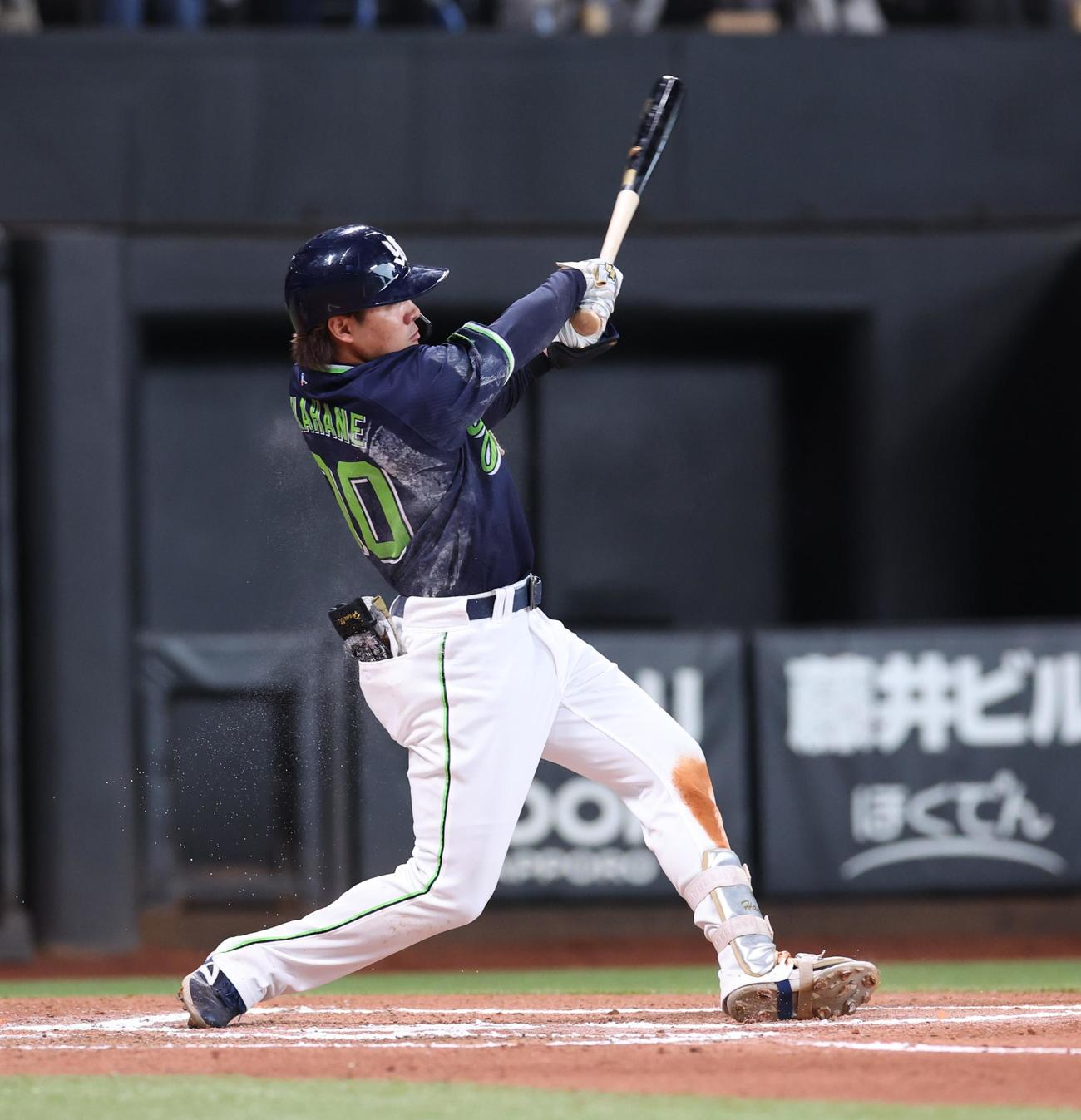 日本ハム対ヤクルト　6回表ヤクルト1死、左越え本塁打を放つ赤羽（撮影・黒川智章）