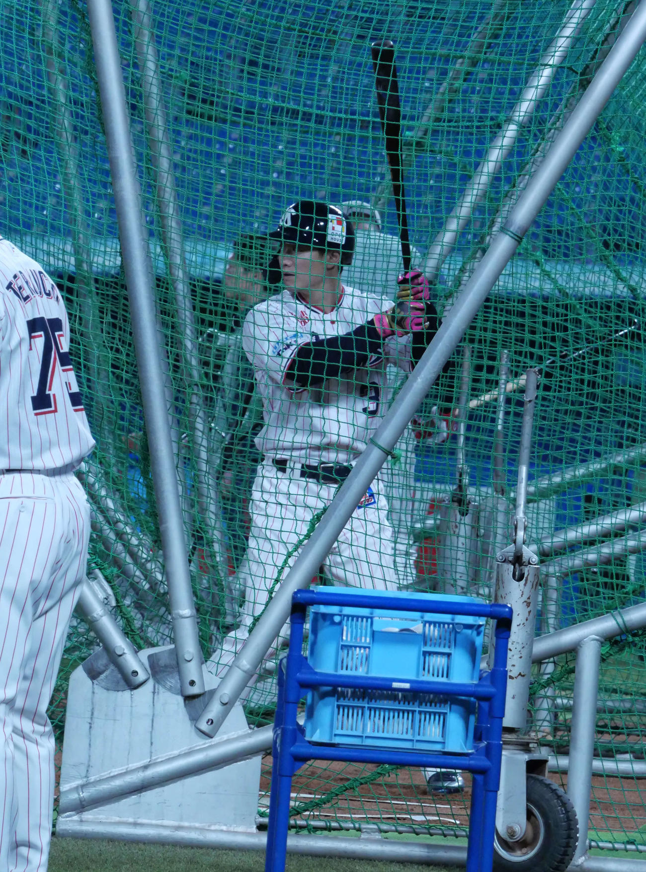 フリー打撃をするヤクルト西川（撮影・上田悠太）