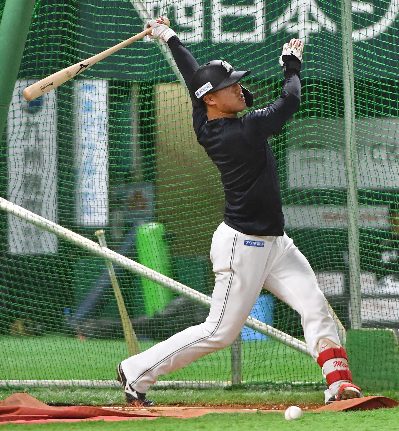 フリー打撃を行うロッテ西川（撮影・岩下翔太）