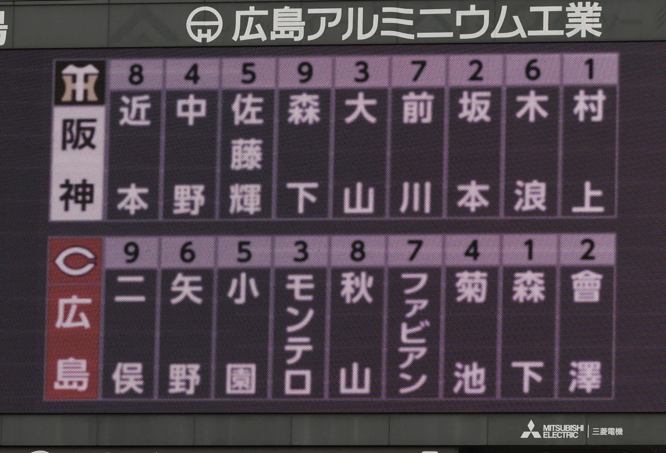広島対阪神　両軍スタメン（撮影・加藤孝規）