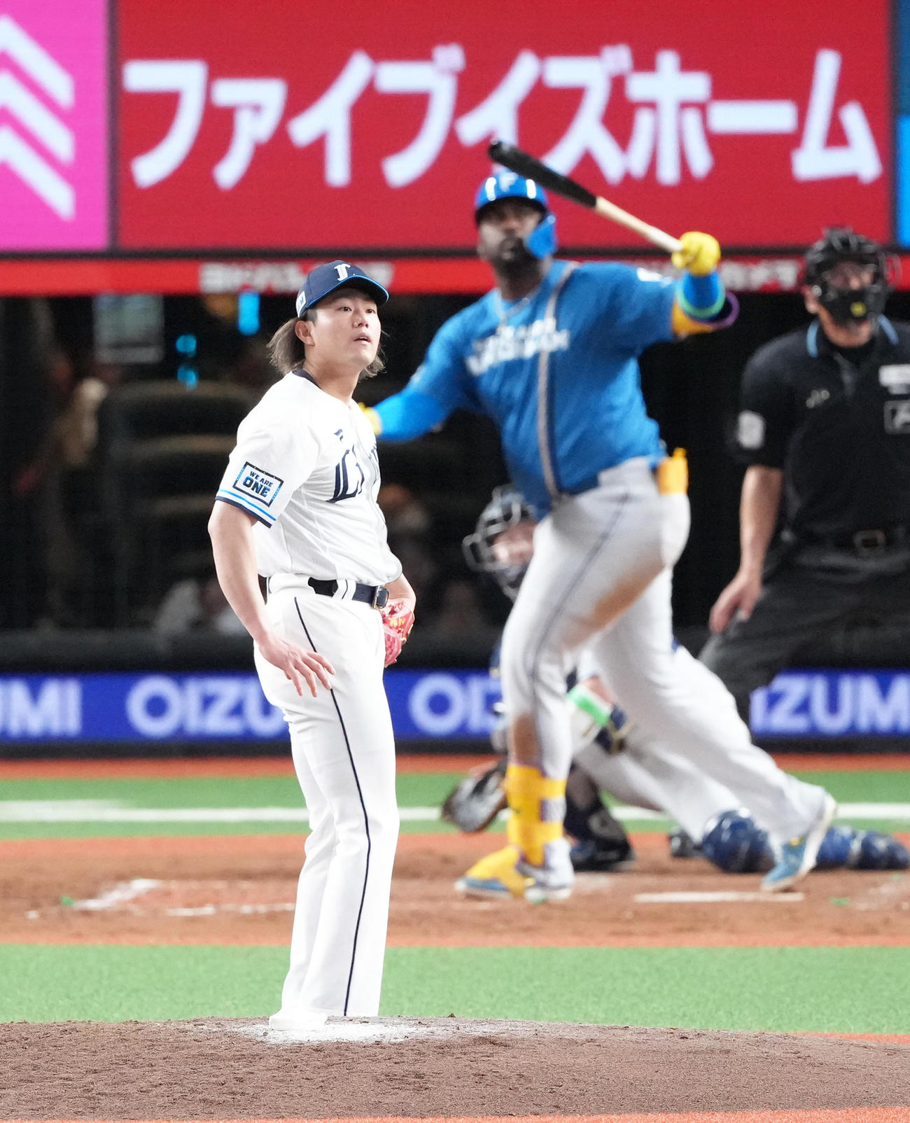 西武対日本ハム　9回表日本ハム2死、レイエスにソロ本塁打を浴びた今井（撮影・足立雅史）
