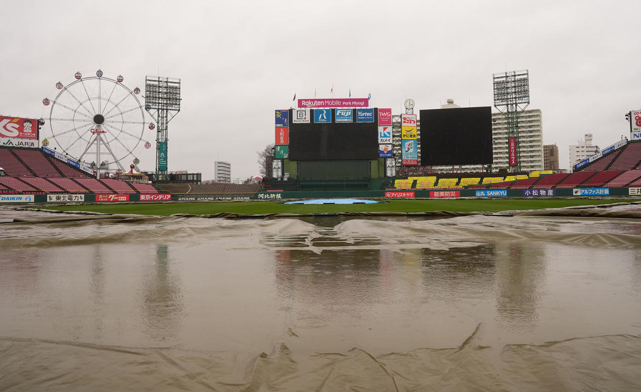 楽天対西武　2試合連続で雨天中止となった楽天モバイルパーク宮城（撮影・垰建太）