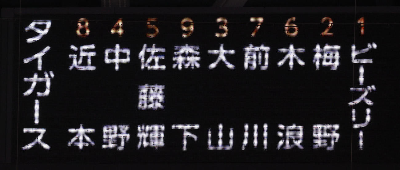 阪神対DeNA　阪神のスタメン（撮影・加藤哉）