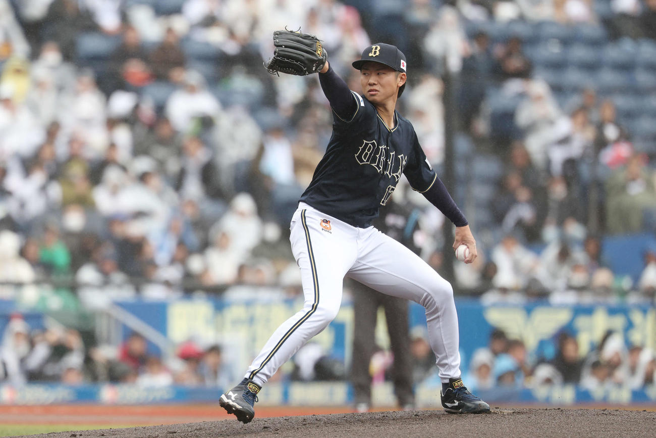 ロッテ対オリックス　オリックス先発の曽谷（撮影・宮地輝）