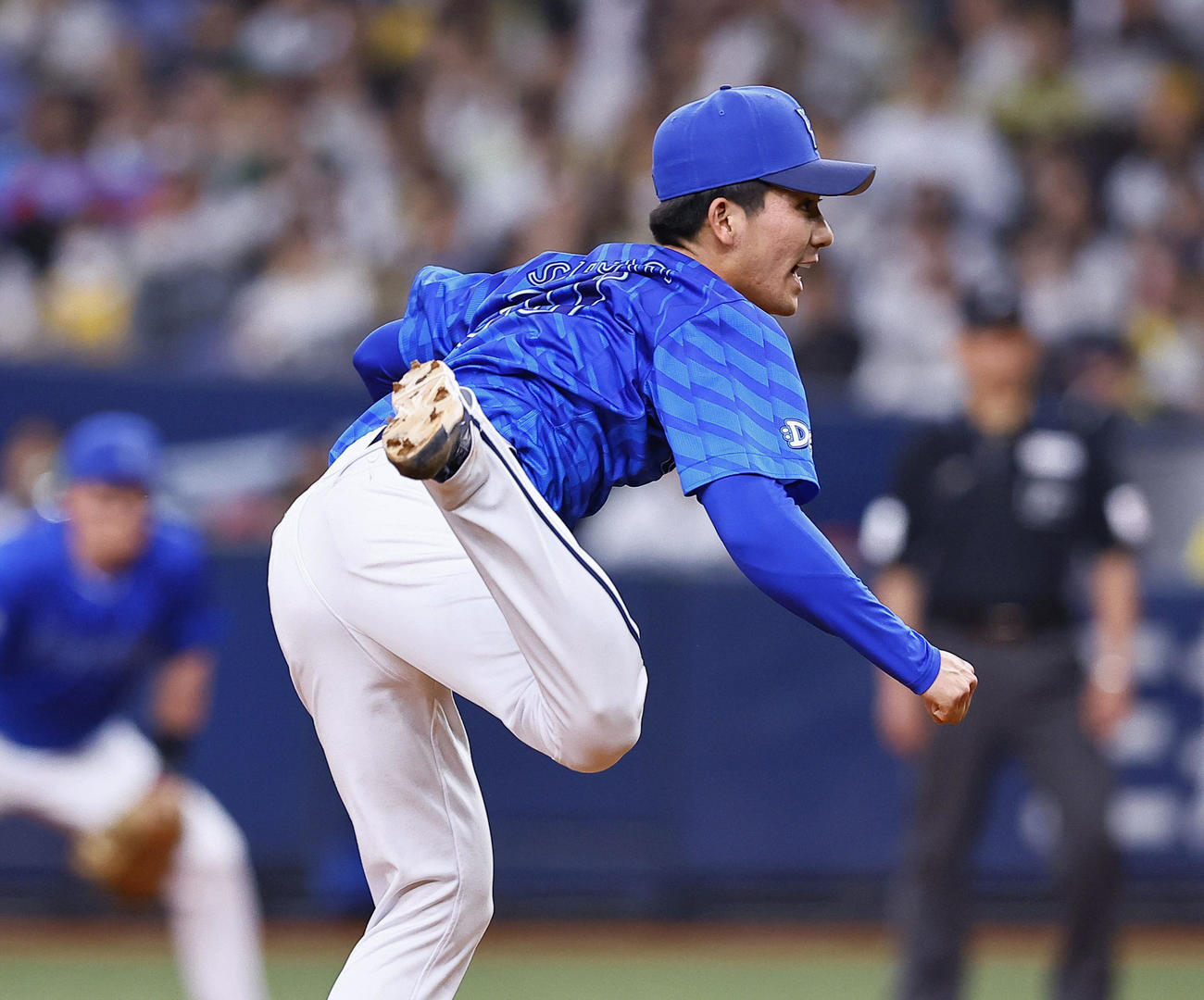 阪神対DeNA 8回、5番手で登板した篠木（撮影・藤尾明華）