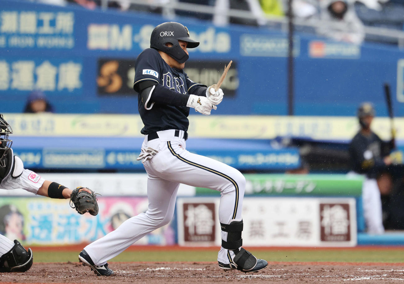 ロッテ対オリックス　2回表オリックス1死満塁、二ゴロに倒れる麦谷（撮影・宮地輝）