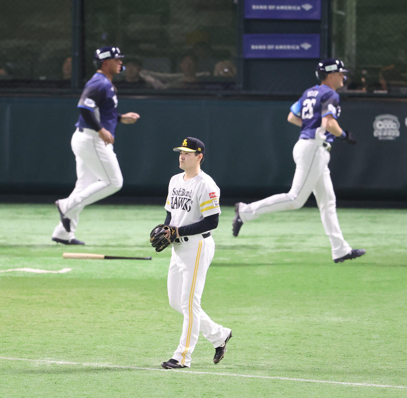 ソフトバンク対西武　4回表西武無死満塁、有原は野村大に右後えに先制となる2点適時二塁打を浴びる（撮影・梅根麻紀）