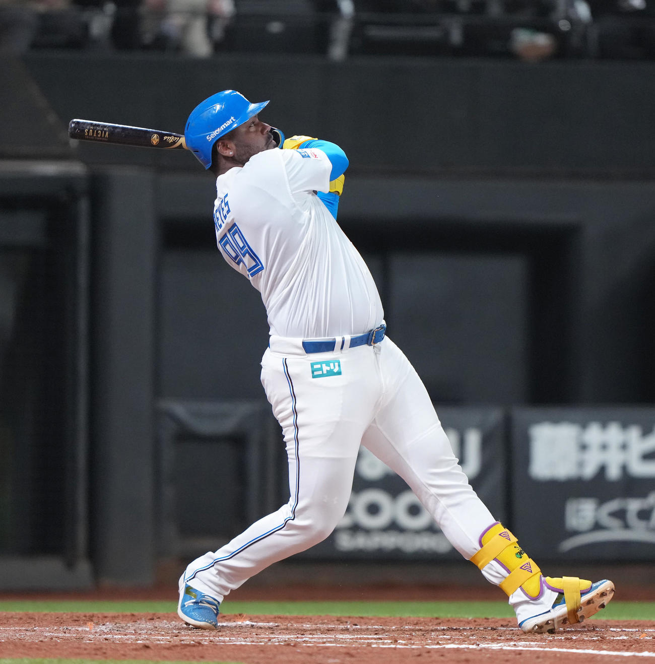 日本ハム対オリックス　4回裏日本ハム2死、レイエスはソロ本塁打を放つ（撮影・足立雅史）