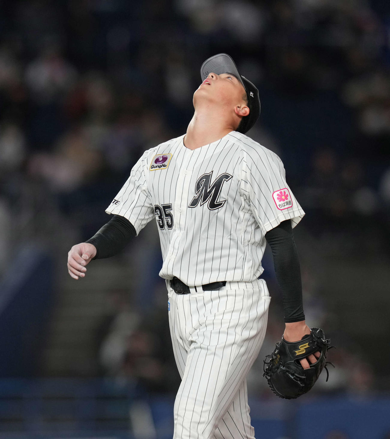 ロッテ対楽天　3回を終えベンチに引き揚げるロッテ田中晴（撮影・井上学）