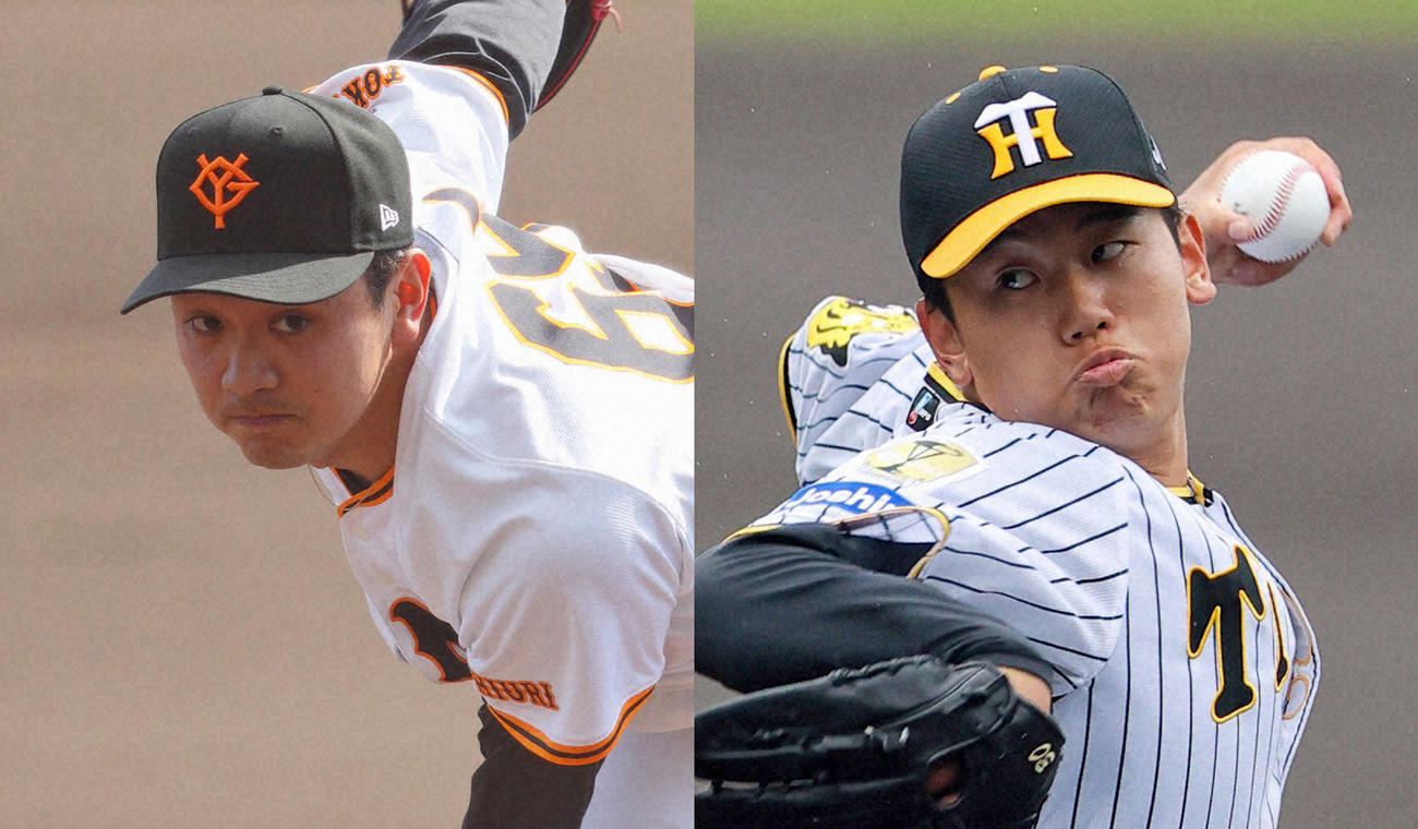 巨人石川達也（左）と阪神門別啓人