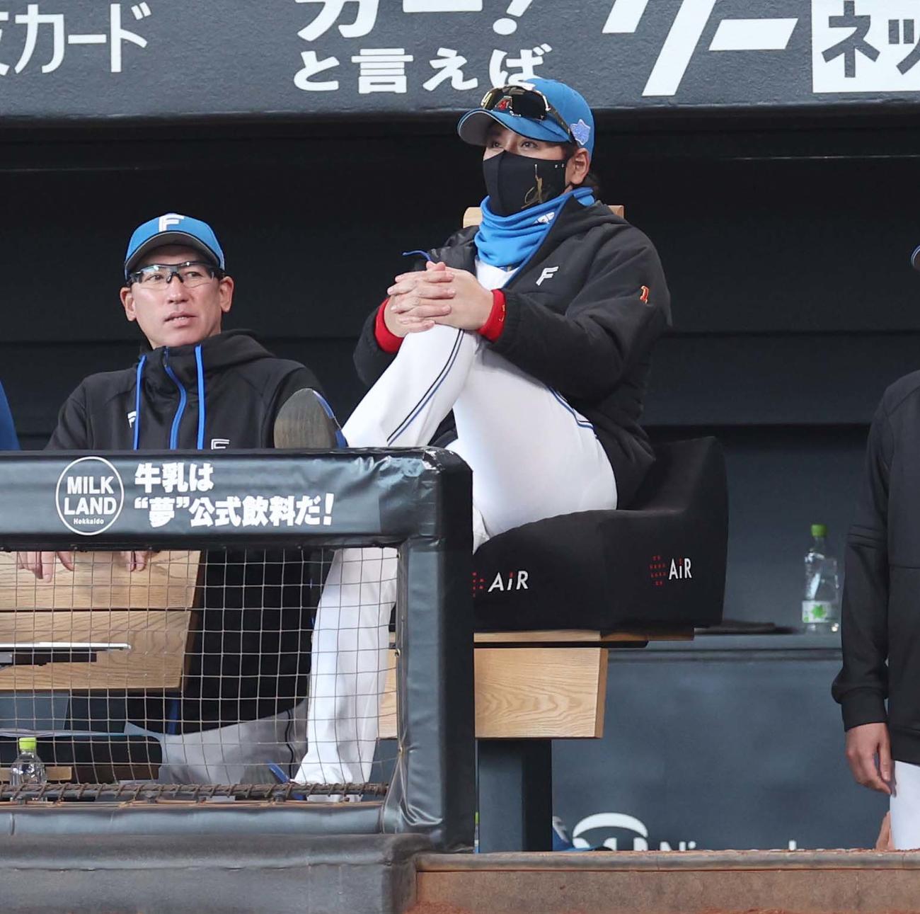 日本ハム対オリックス　試合を見つめる新庄監督（撮影・黒川智章）
