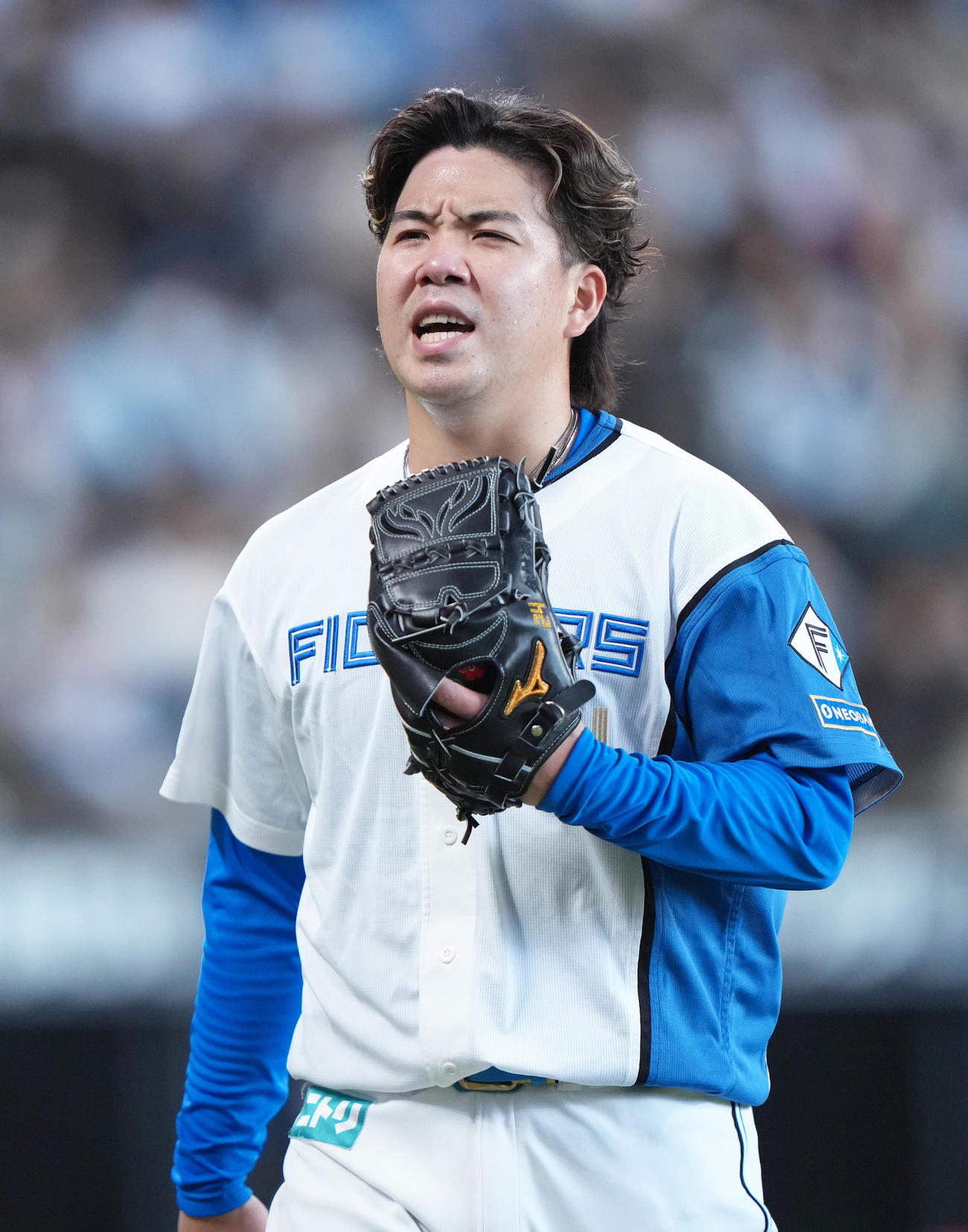 日本ハム対オリックス　初回に3点を失い渋い顔を見せる日本ハム金村（撮影・足立雅史）