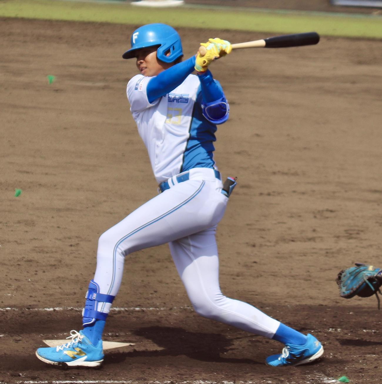 イースタン・リーグ：日本ハム対巨人　「2番左翼」で出場した日本ハム水谷（撮影・黒須亮）