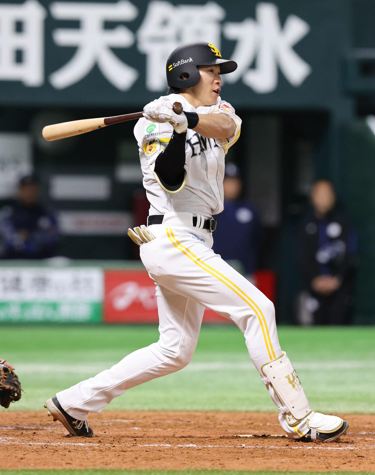 ソフトバンク対西武　5回裏ソフトバンク1死一、三塁、柳田は右前に適時打を放つ（撮影・梅根麻紀）