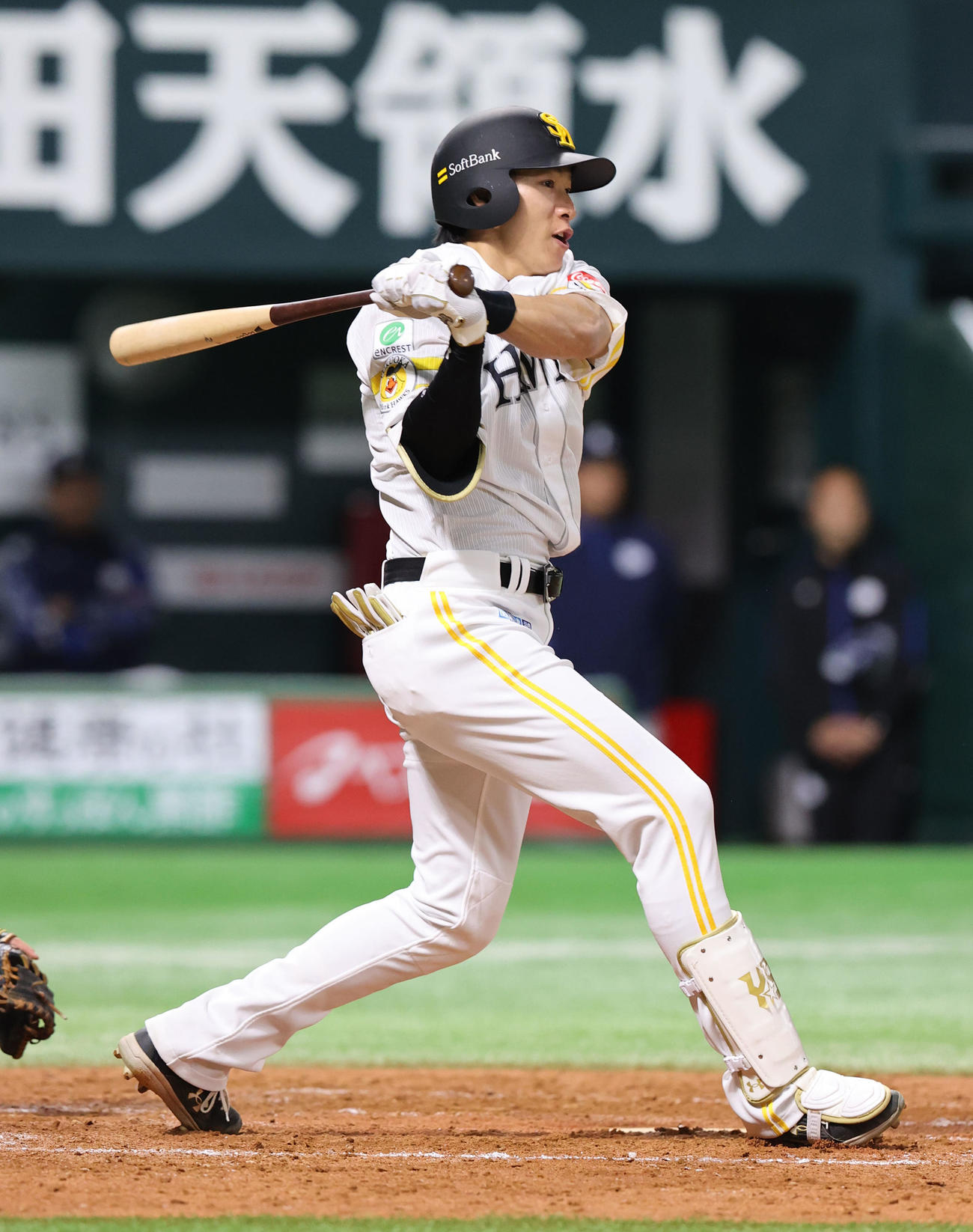 ソフトバンク対西武　5回裏ソフトバンク1死一、三塁、柳田は右前に適時打を放つ（撮影・梅根麻紀）