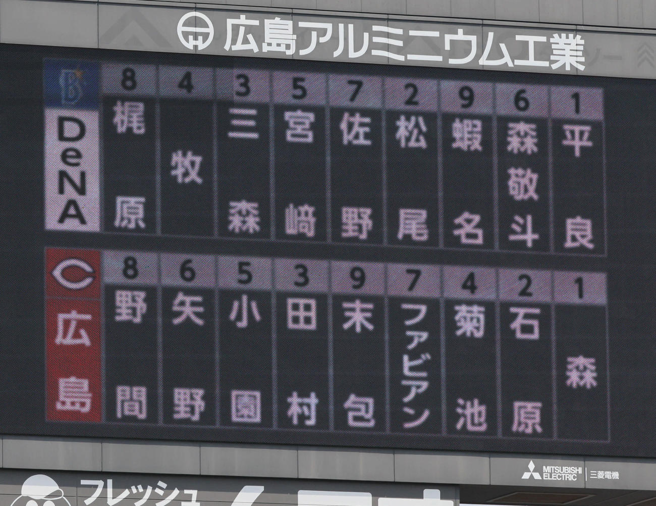 広島対DeNA　両軍スタメン（撮影・加藤孝規）