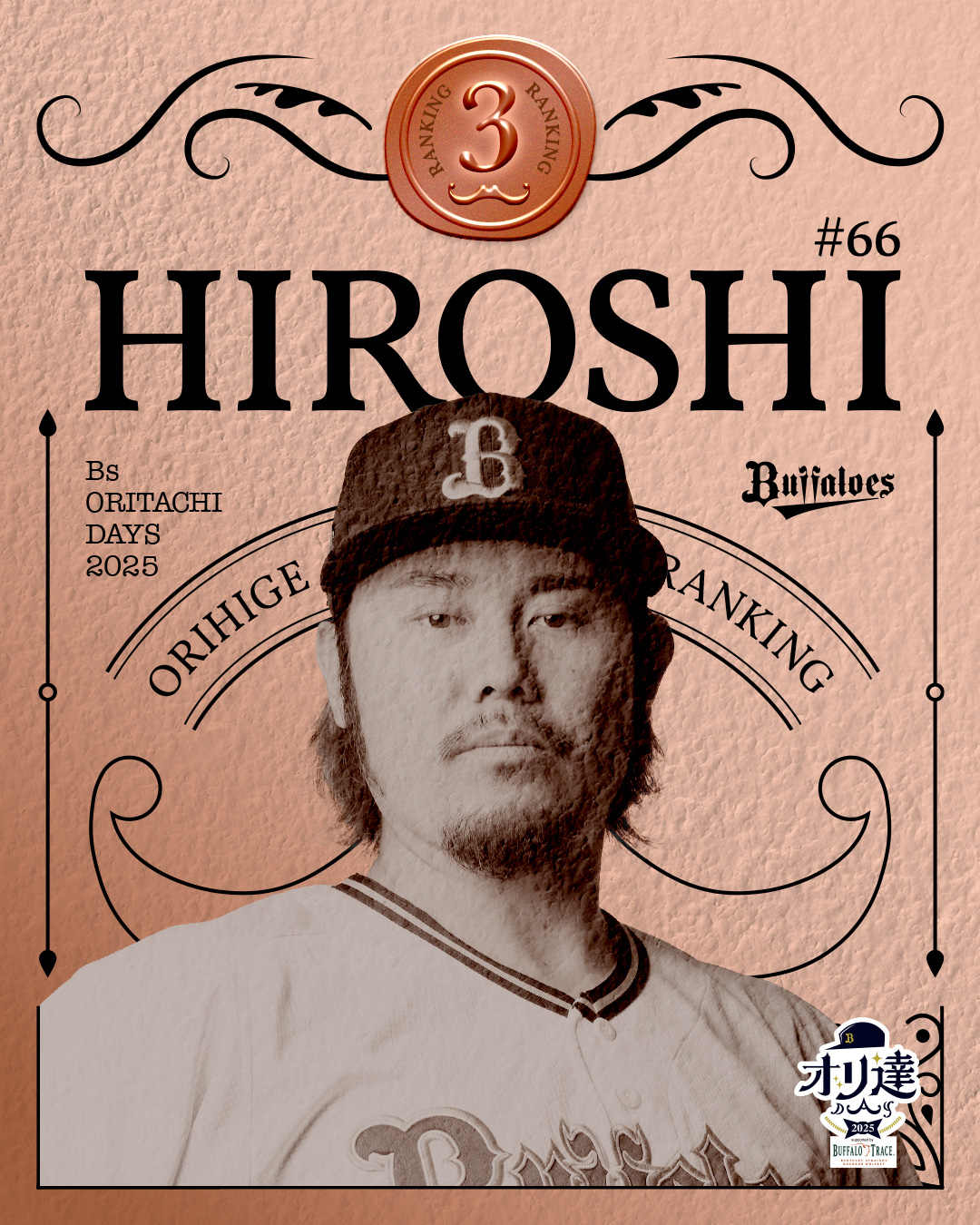 「オリ髭」投票3位のオリックス博志（球団提供）