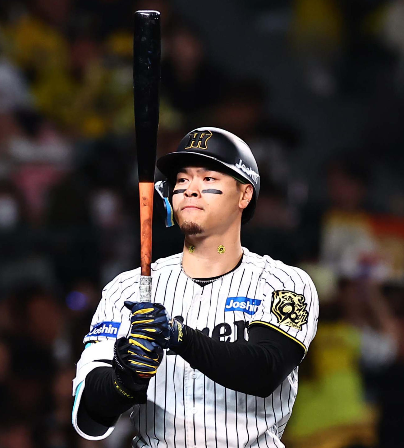 阪神対ヤクルト　8回裏阪神無死一塁、佐藤輝は三振に倒れる（撮影・上田博志）