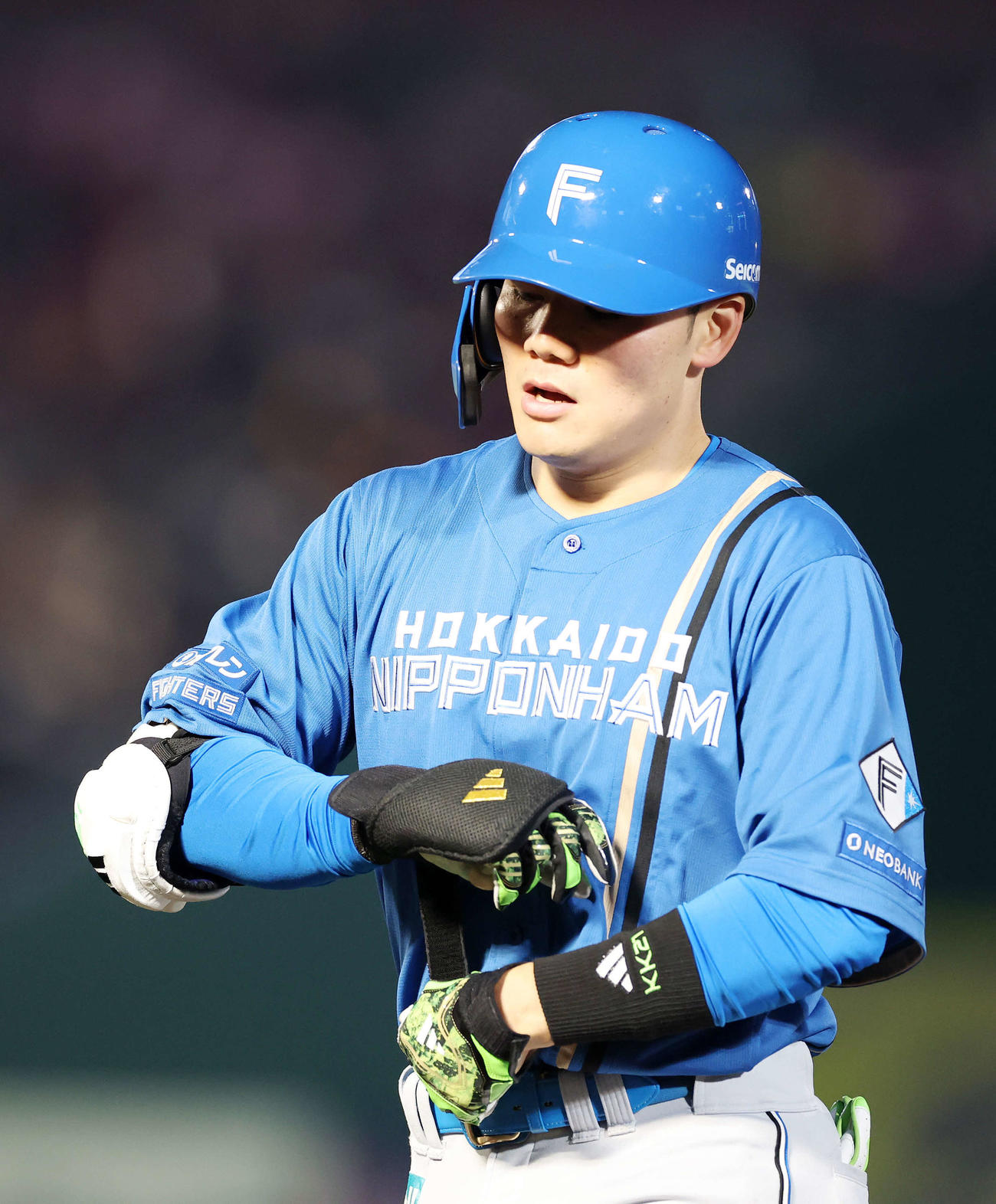 楽天対日本ハム　5回表日本ハム2死一塁、清宮幸は左前打を放つ（撮影・鈴木正人）　