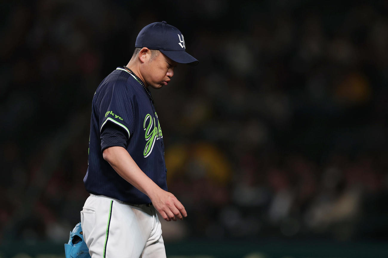 阪神対ヤクルト　2回裏を投げ終え、悔しそうにベンチへ戻るヤクルト石川（撮影・前田充）
