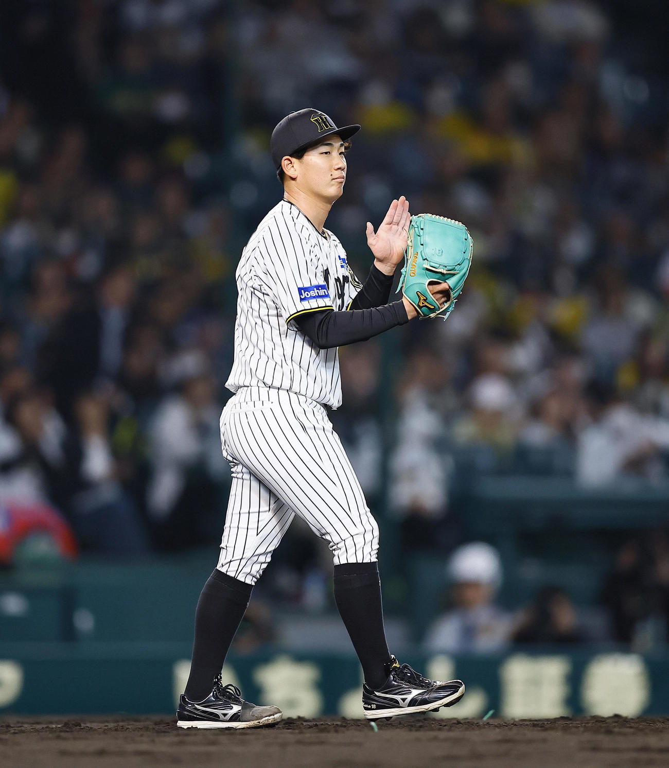 阪神対ヤクルト　6回、4番手で登板した阪神伊原（撮影・藤尾明華）
