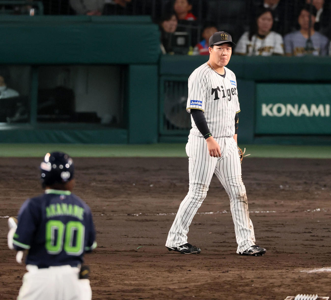 阪神対ヤクルト　6回表ヤクルト1死二、三塁、大山は赤羽の打球を本塁へ悪送球して勝ち越しを許す（撮影・加藤哉）