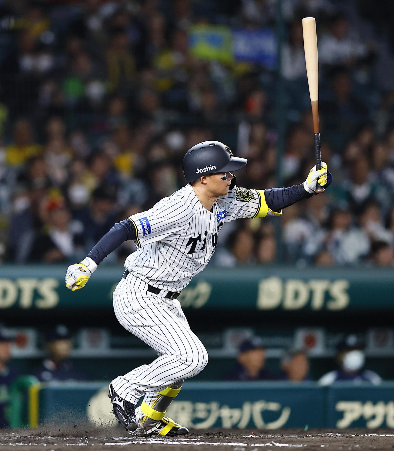 阪神対ヤクルト　8回裏阪神無死一塁、三ゴロ併殺に倒れる森下（撮影・藤尾明華）
