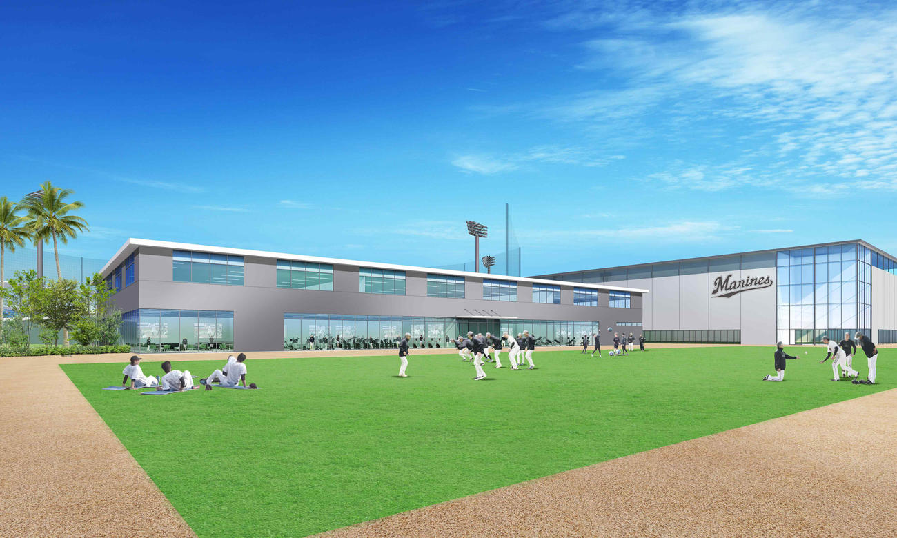 「千葉ロッテマリーンズファーム本拠地（仮称）移転に関する基本協定書」締結式でお披露目された2軍新球場パース画像