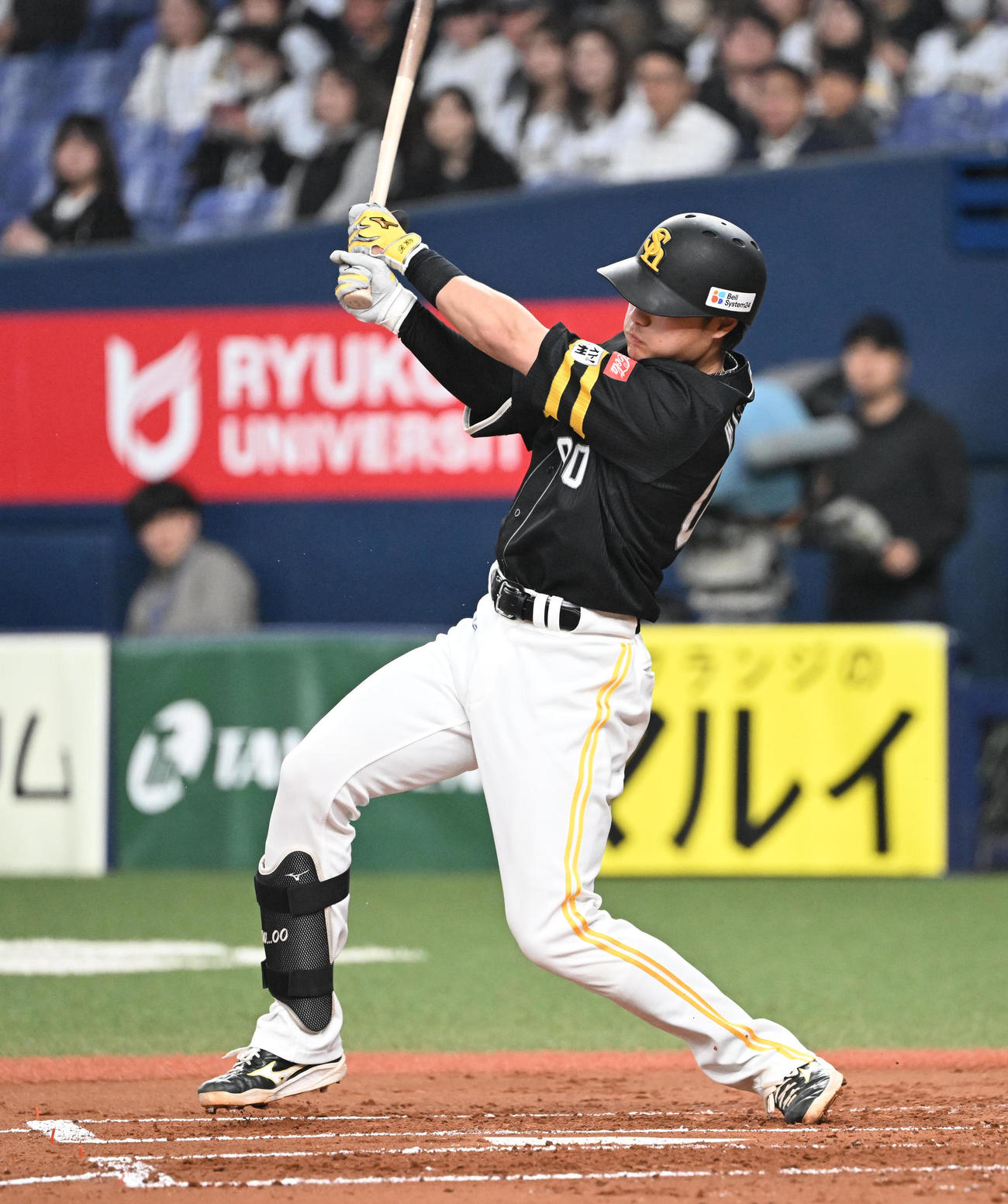 オリックス対ソフトバンク　2回表ソフトバンク1死一、二塁、左前打を放つ渡辺（撮影・和賀正仁）