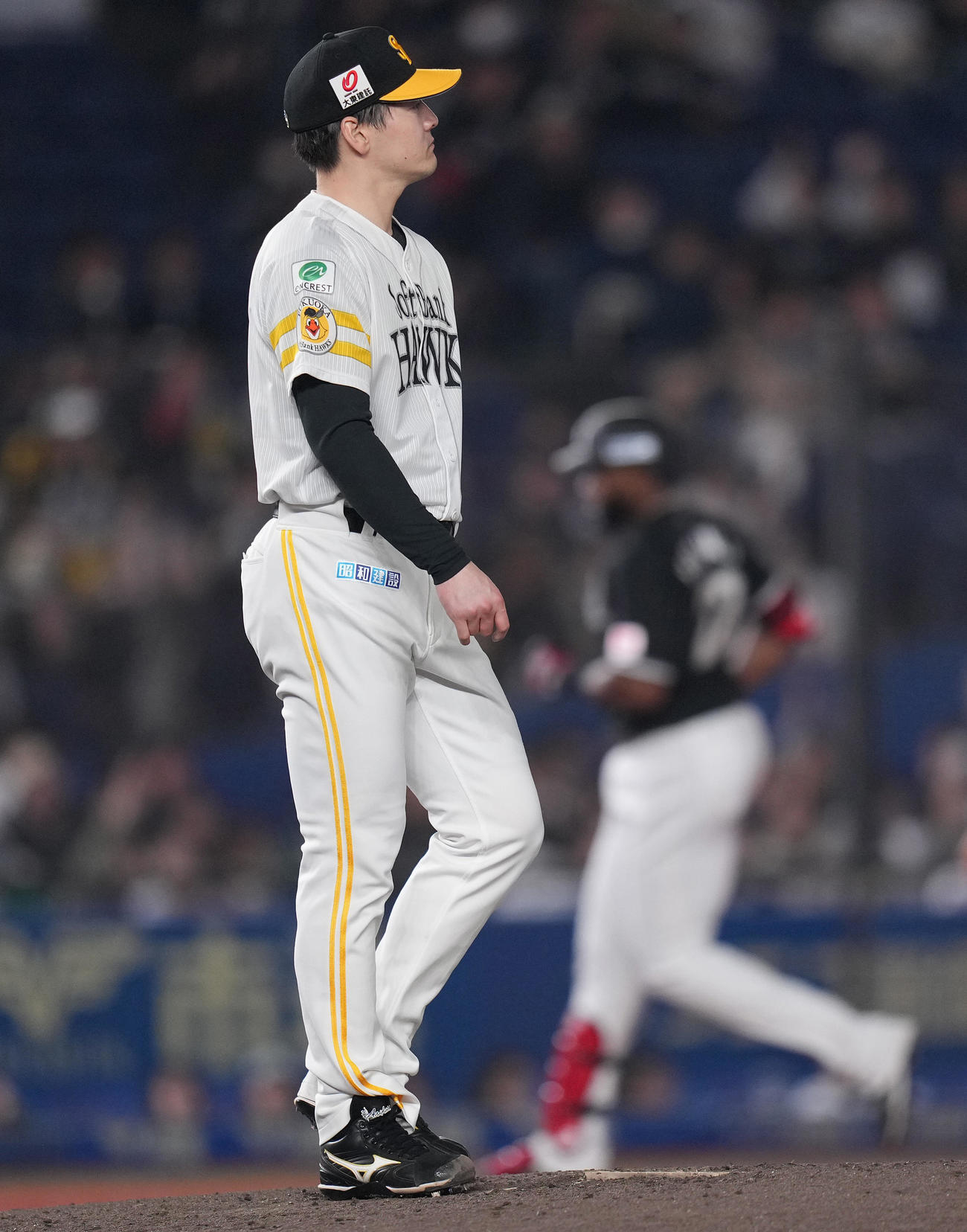 ロッテ対ソフトバンク　6回裏ロッテ無死、ポランコに右中間へのソロ本塁打を浴び、ぼうぜんとする有原（撮影・鈴木みどり）