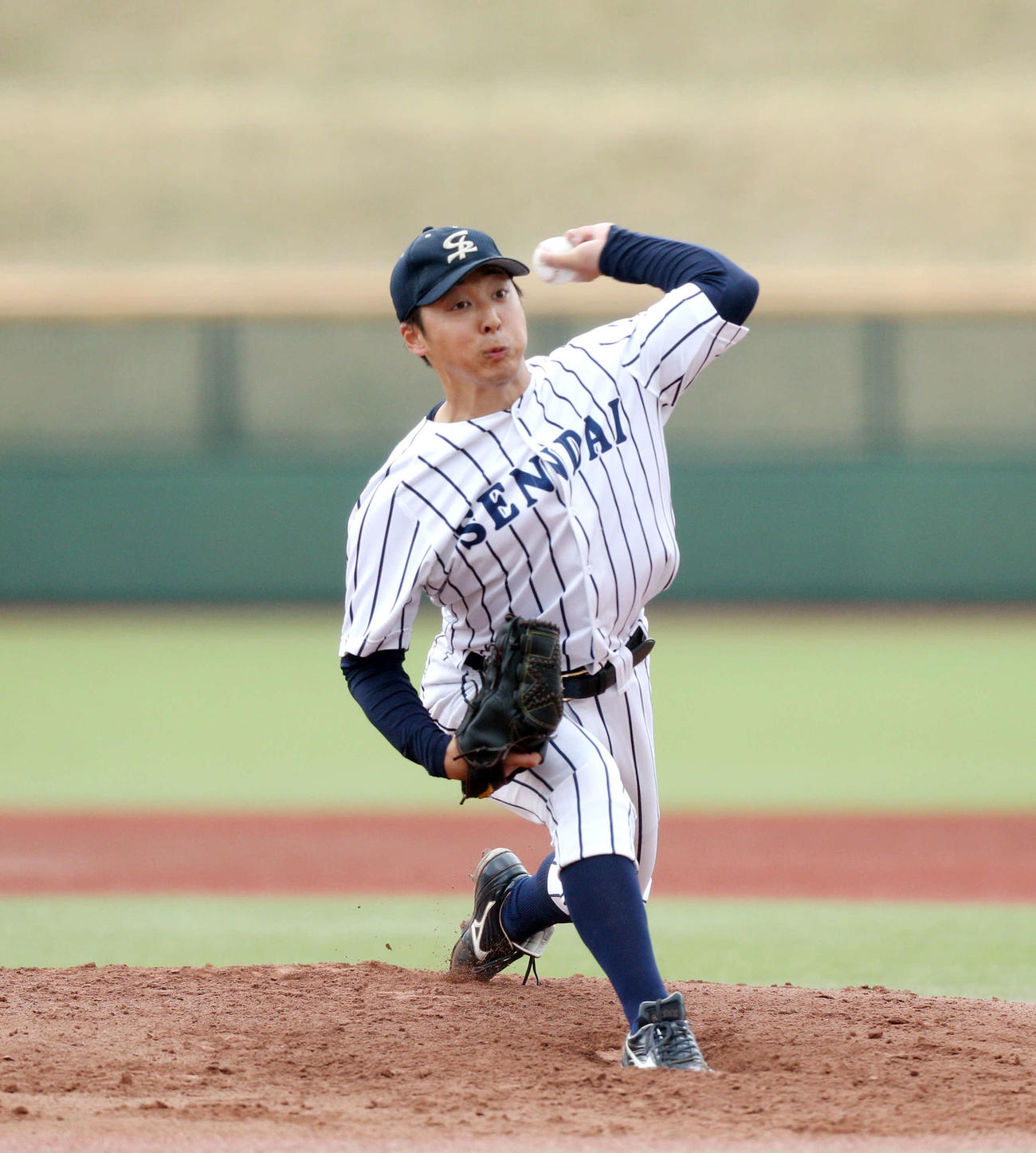 宮教大対仙台大　先発し4回無安打無失点と好投した仙台大・渡辺（撮影・木村有優）