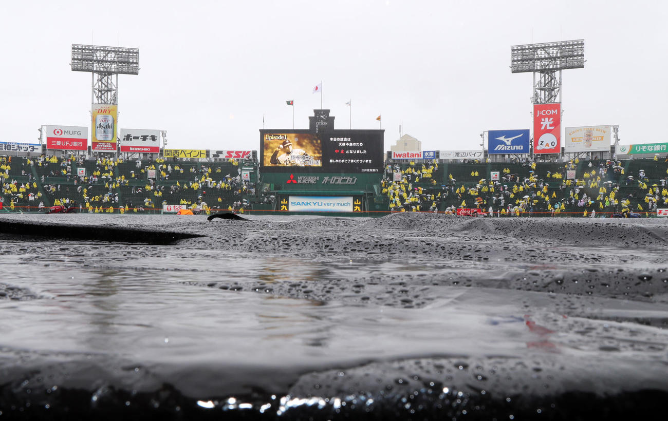 阪神対中日　天候不良で中止となった甲子園球場（撮影・上山淳一）