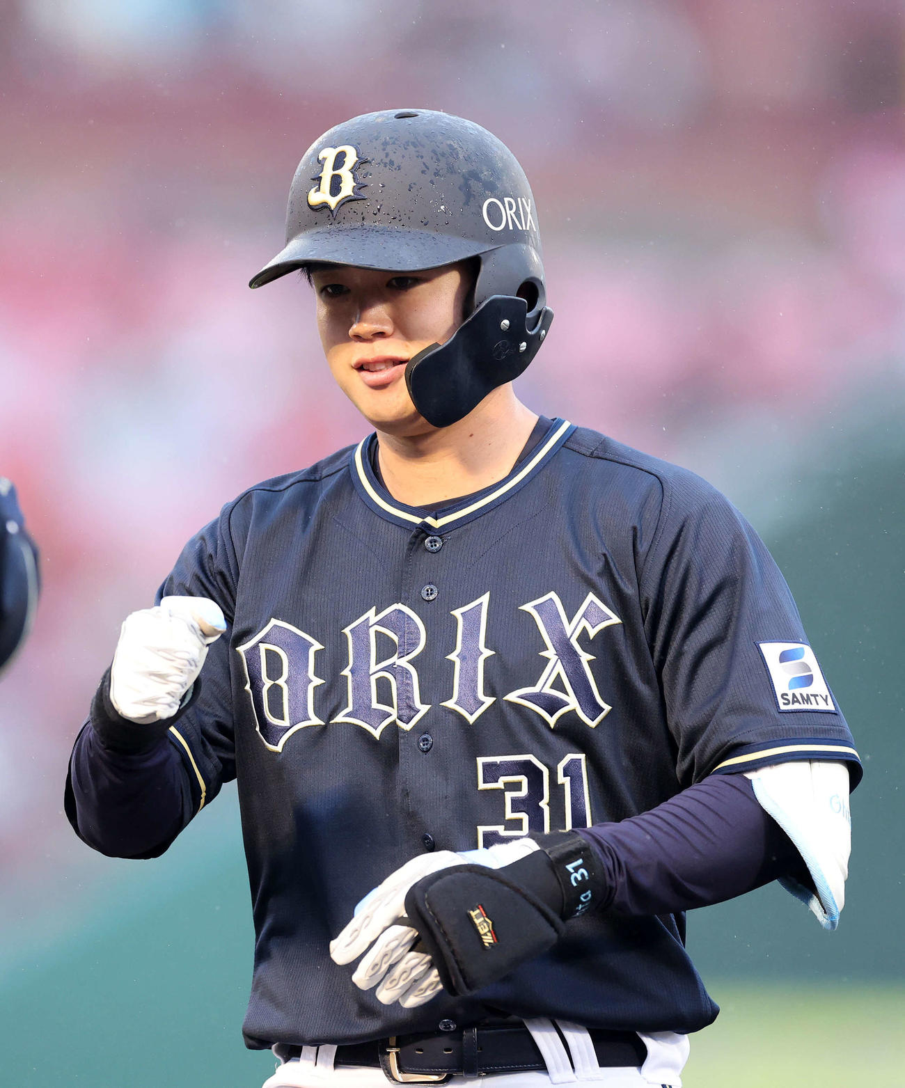 楽天対オリックス　8回表オリックス2死、太田は左前打を放つ（撮影・鈴木正人）　