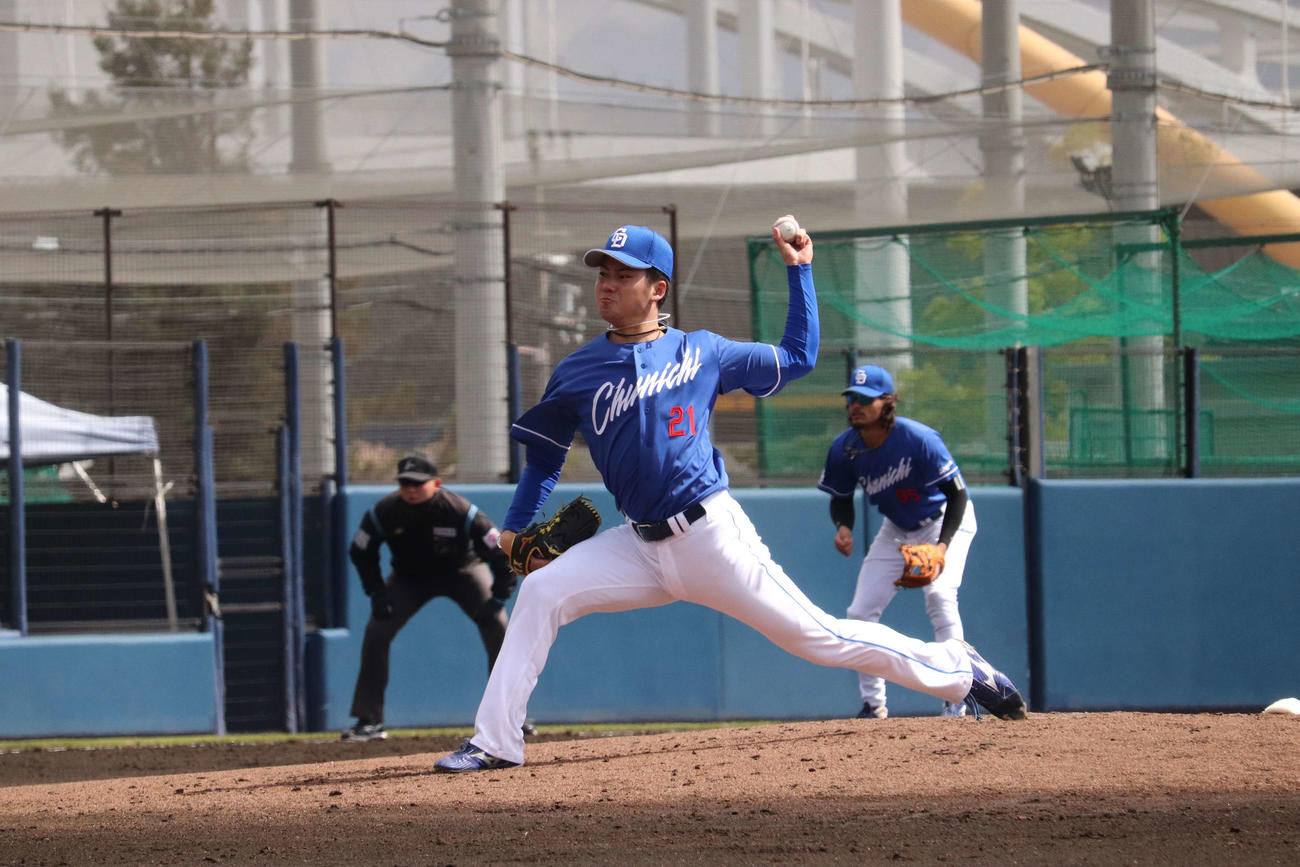 ウエスタン・リーグ　中日対オリックス　プロ初先発した中日ドラフト1位の金丸（撮影・中島麗）