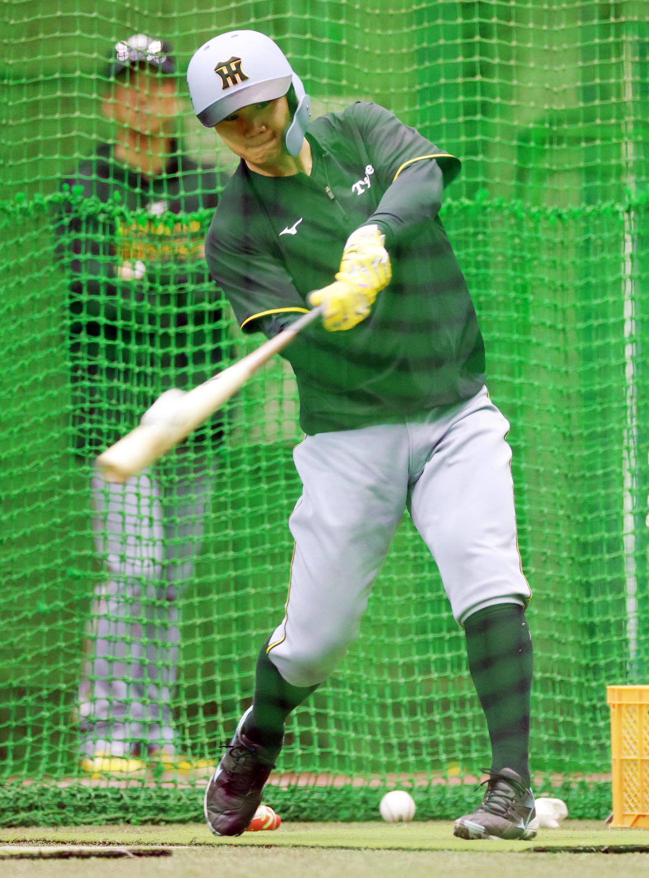 フリー打撃を行う阪神森下（撮影・野上伸悟）